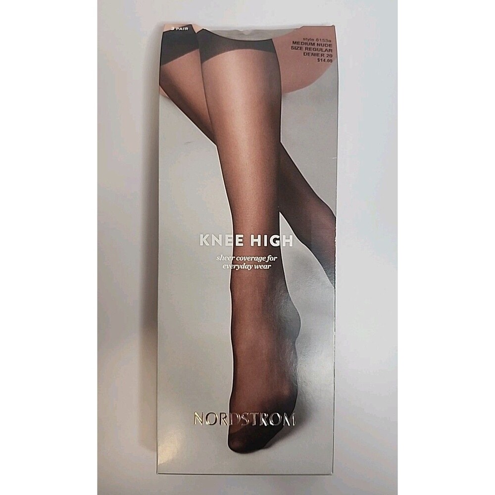 3 Pair Nordstrom Knee Nigh Medium Nude Pantyhose Size Regular Denier 20 8153A